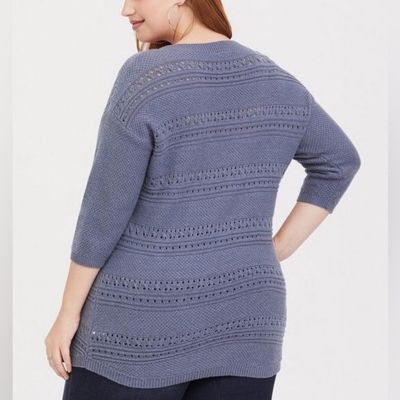 Torrid Pointelle Pullover V-Neck Tunic Sweater icy blue gray women’s size 4 / 4x - Picture 2 of 7